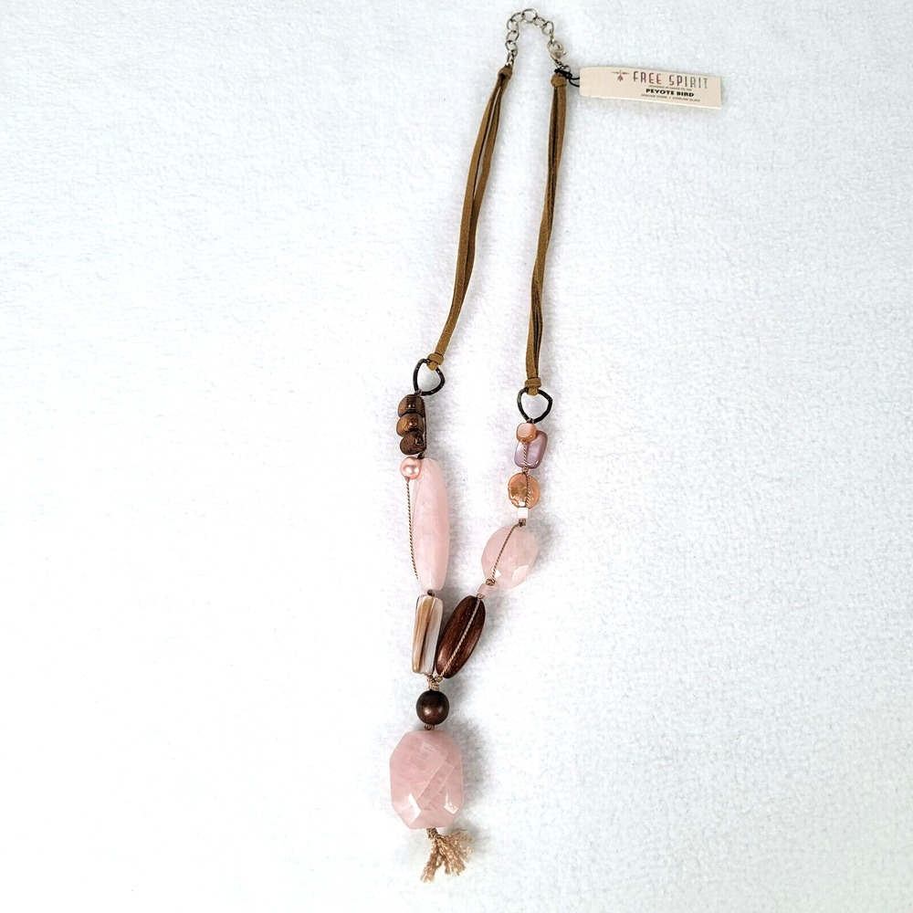 Peyote Bird Womens Boho Silver Adjustable Necklace 11.5" Pink Beads Leather